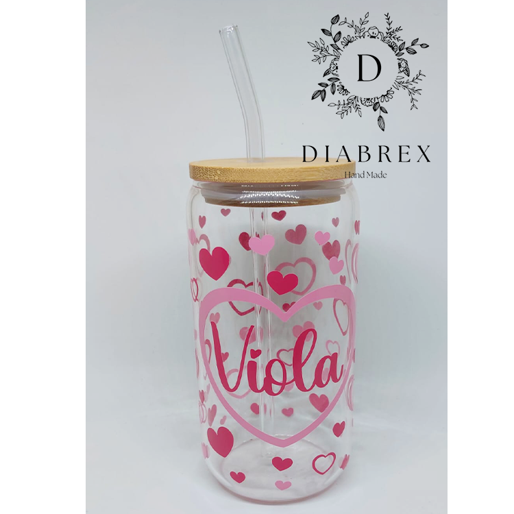 Bicchiere in Vetro con Tappo e Cannuccia