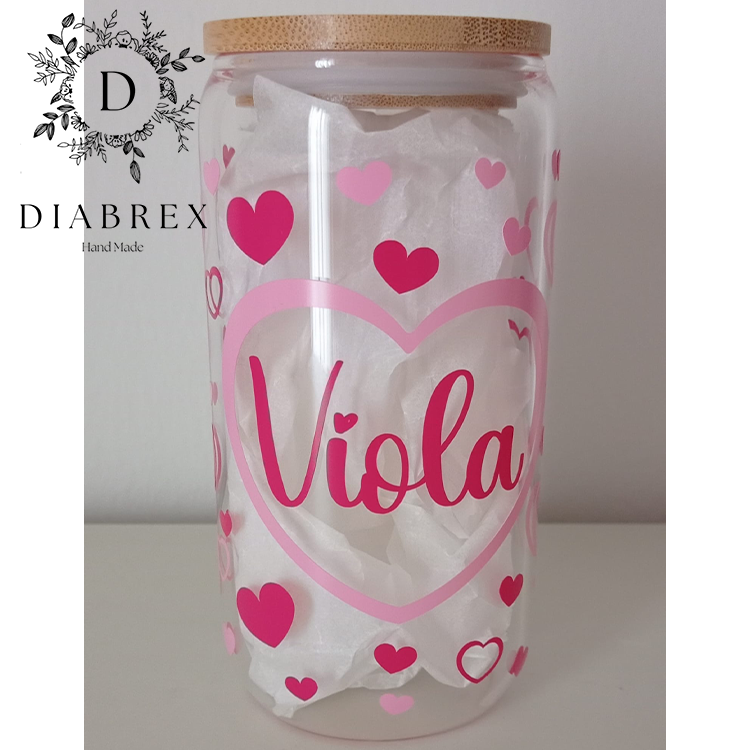 Bicchiere in Vetro con Tappo e Cannuccia