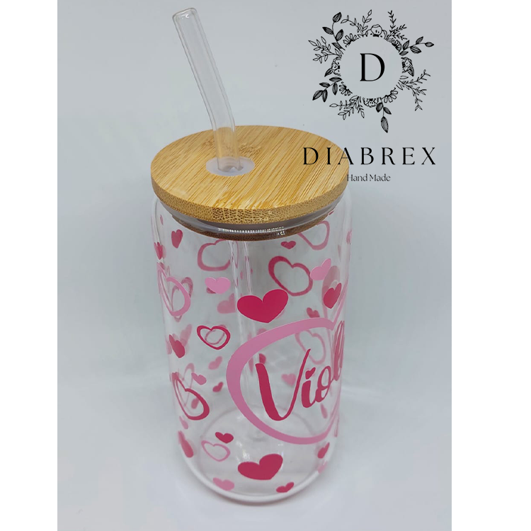 Bicchiere in Vetro con Tappo e Cannuccia