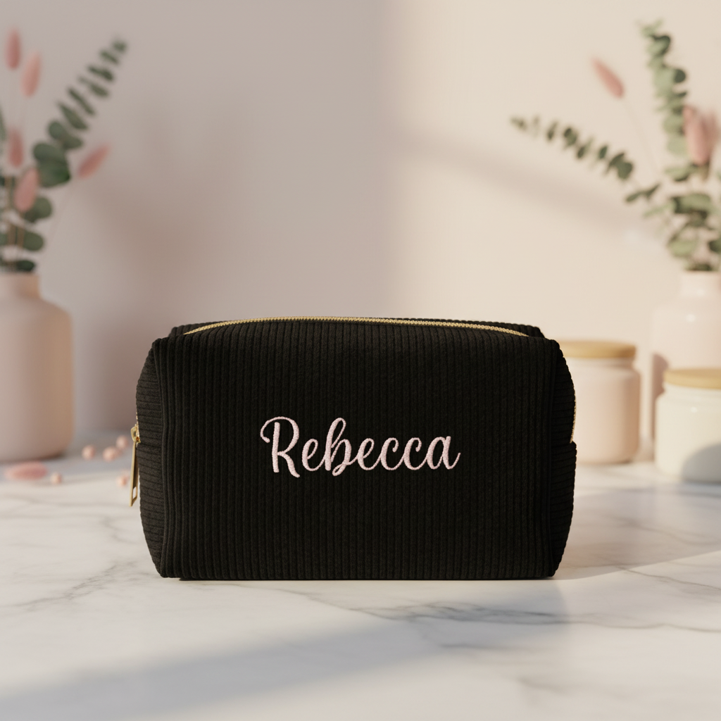 "RACHELE" Pochette personalizzata con nome ricamato a macchina.