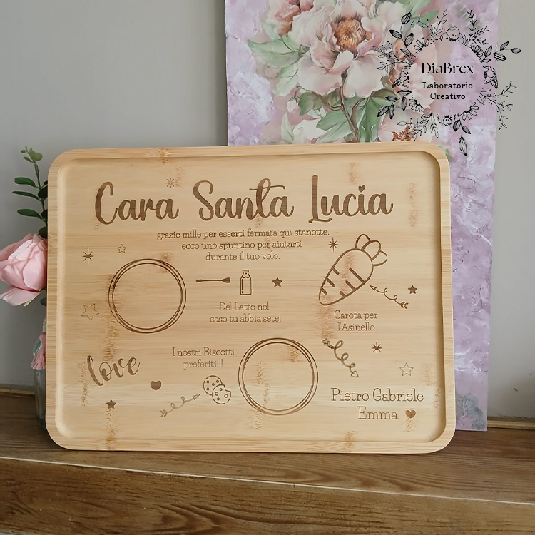 Vassoio Decorativo Babbo Natale / Santa Lucia in Bambù Personalizzato inciso a Laser