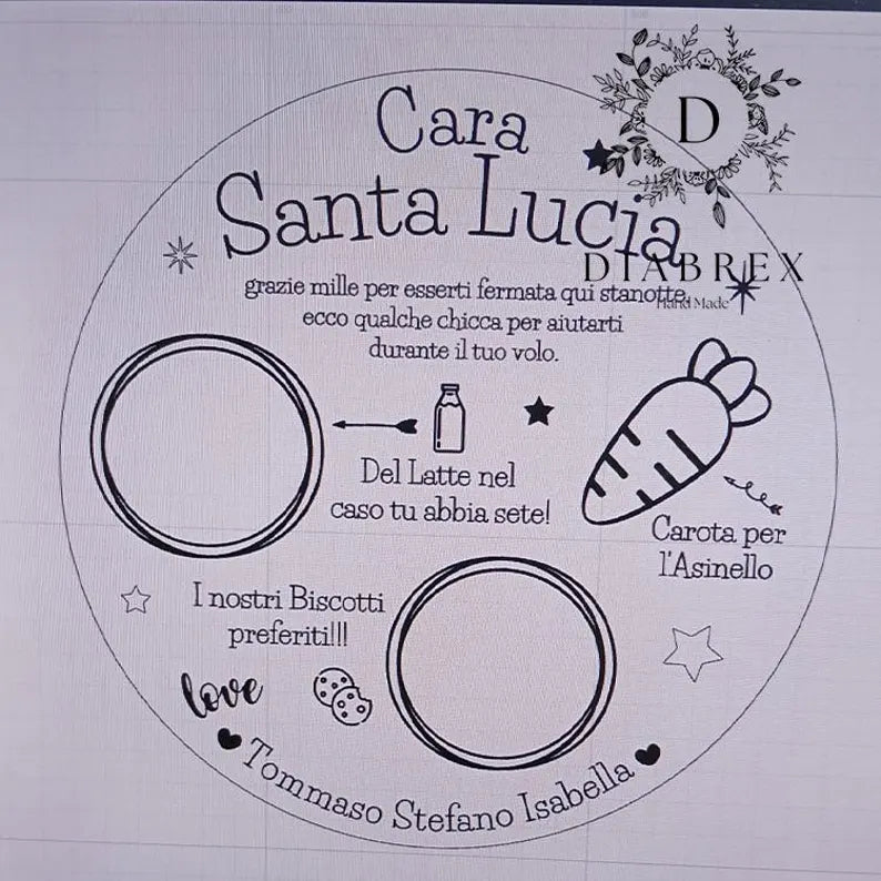 Piatto Decorativo Babbo Natale / Santa Lucia in Bambù Personalizzato inciso a Laser