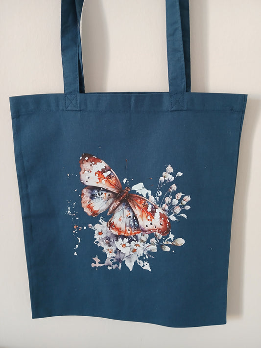 Borsa, Shopper, Tote Bag Ottanio in Cotone con Disegno e Nome Glitterato