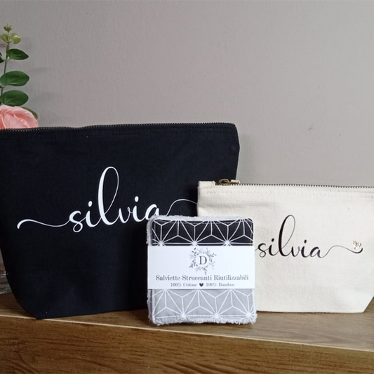 Set di 2 Pochette + Set 7 Salviettine per il Viso