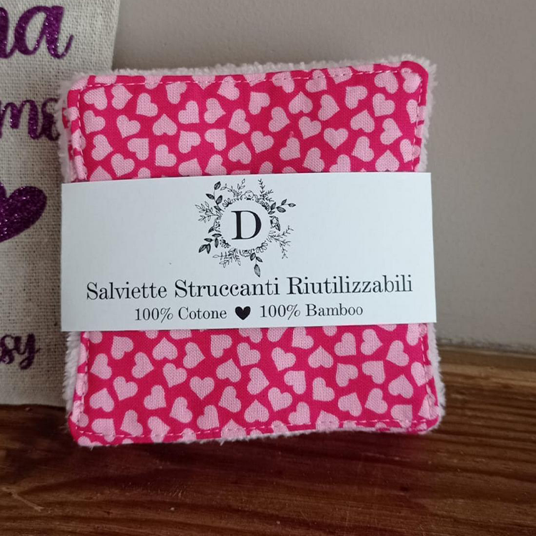 Set of 7 Washable Face Wipes + Personalized Bag in 100% Cotton and Bamboo Fiber Sponge - Hand Made - Eco friendly