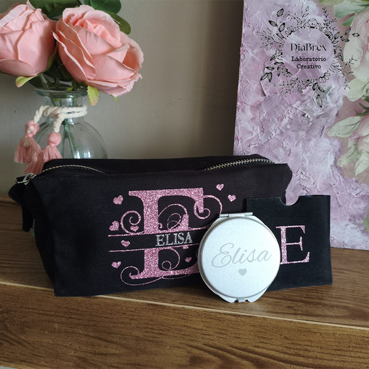 Astuccio con Specchietto, pochette multiuso, beauty case donna, trousse trucco, porta trucchi viaggio, idea regalo handmade Personalizzata