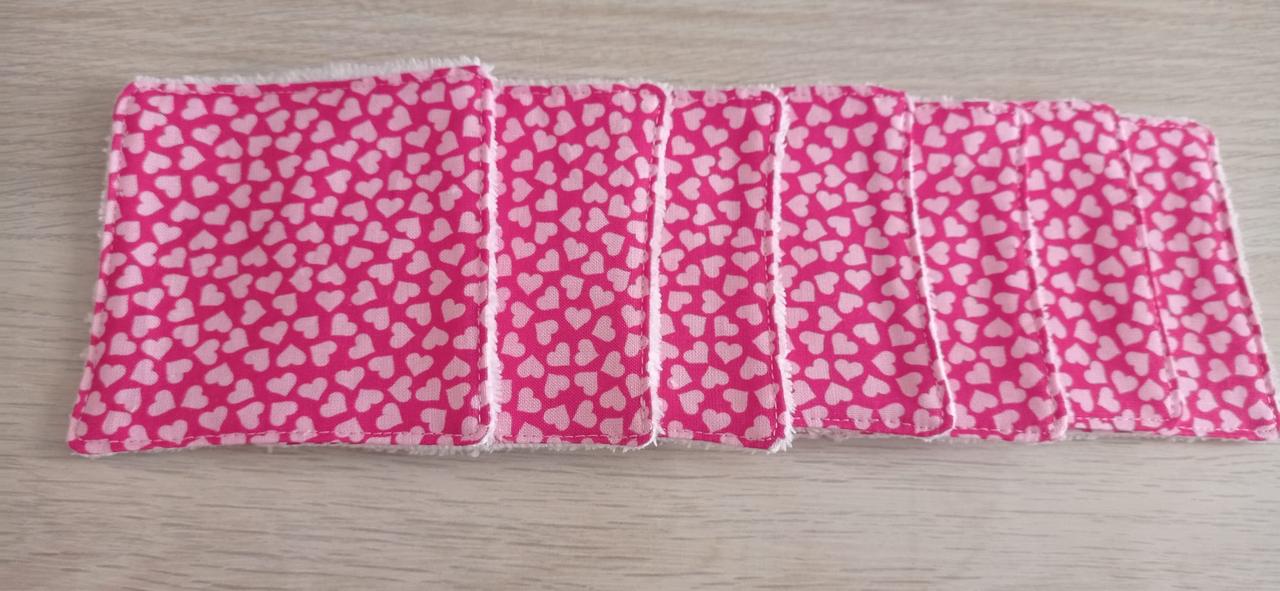 Set of 7 Washable Face Wipes + Personalized Bag in 100% Cotton and Bamboo Fiber Sponge - Hand Made - Eco friendly