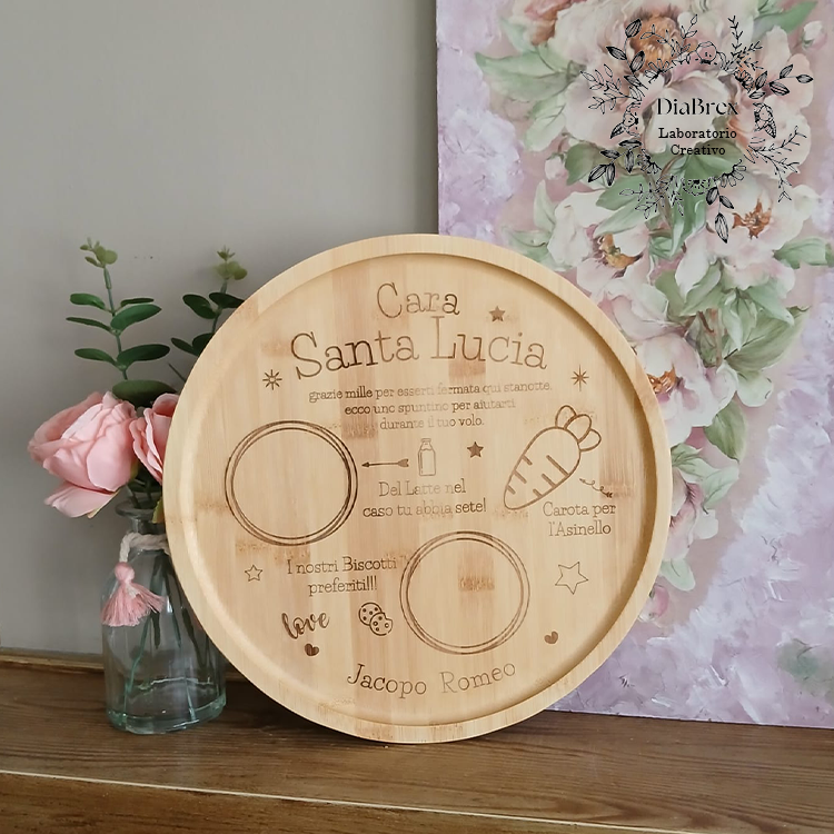 Piatto Decorativo Babbo Natale / Santa Lucia in Bambù Personalizzato inciso a Laser