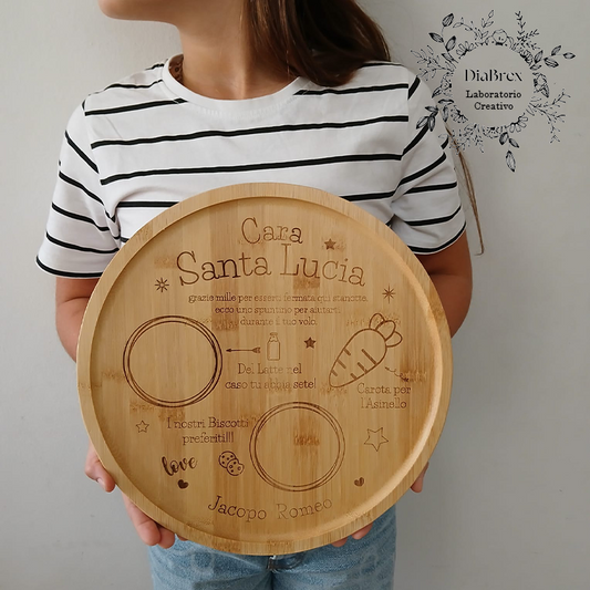 Piatto Decorativo Babbo Natale / Santa Lucia in Bambù Personalizzato inciso a Laser