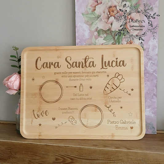 Vassoio Decorativo Babbo Natale / Santa Lucia in Bambù Personalizzato inciso a Laser