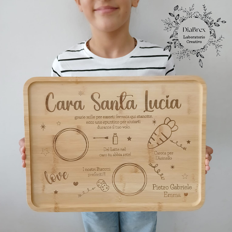 Vassoio Decorativo Babbo Natale / Santa Lucia in Bambù Personalizzato inciso a Laser