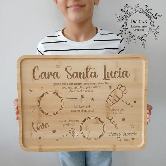 Vassoio Decorativo Babbo Natale / Santa Lucia in Bambù Personalizzato inciso a Laser