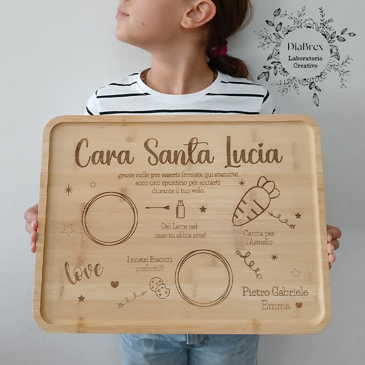 Vassoio Decorativo Babbo Natale / Santa Lucia in Bambù Personalizzato inciso a Laser