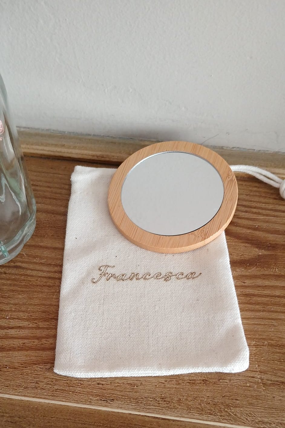 Specchietto in Bambù Personalizzato con incisione laser + Sacchettino