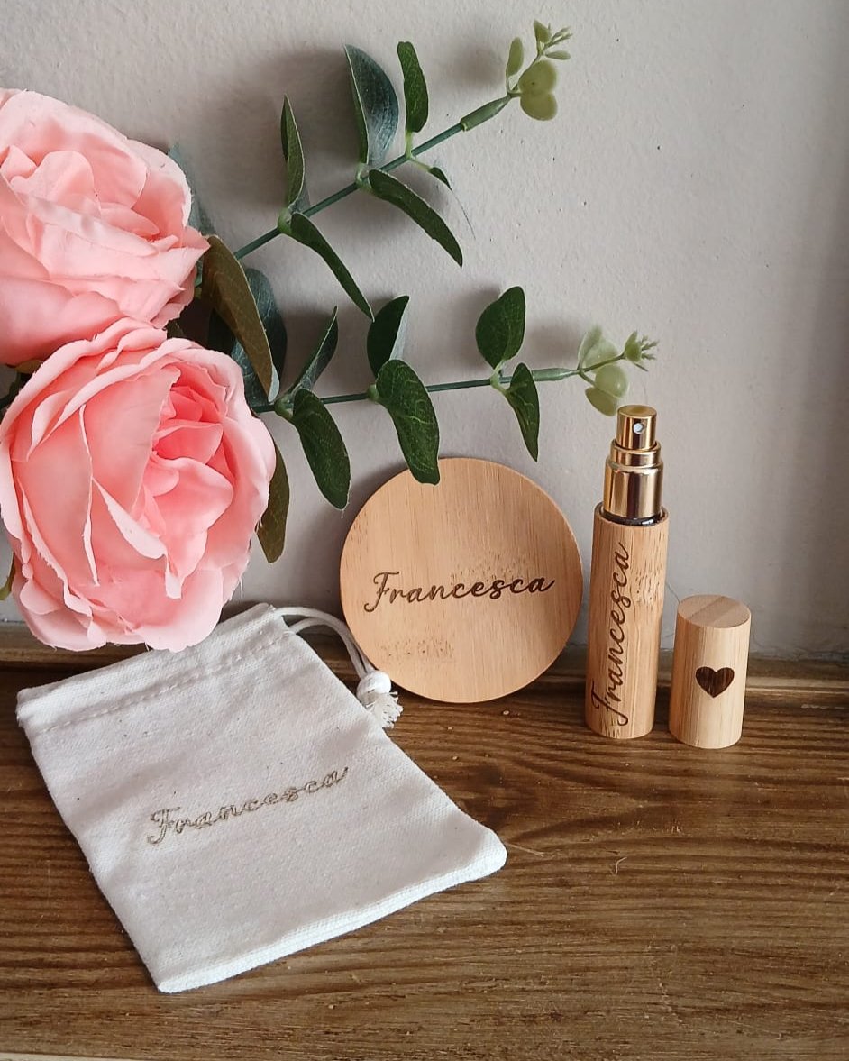 Set Porta Profumo e Specchietto in Bambù Personalizzati con incisione a Laser