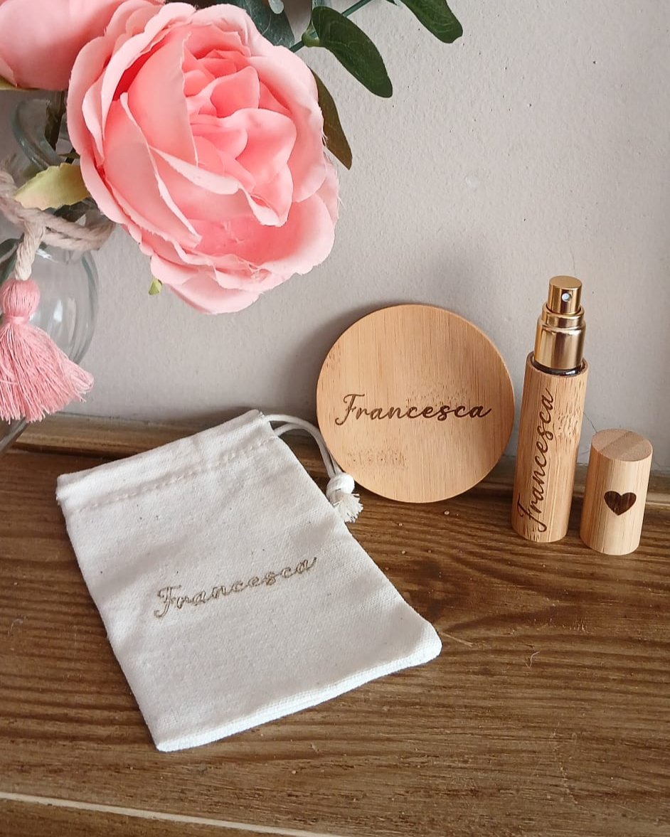 Set Porta Profumo e Specchietto in Bambù Personalizzati con incisione a Laser