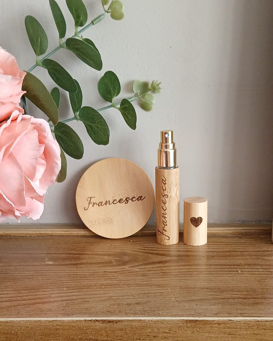 Set Porta Profumo e Specchietto in Bambù Personalizzati con incisione a Laser