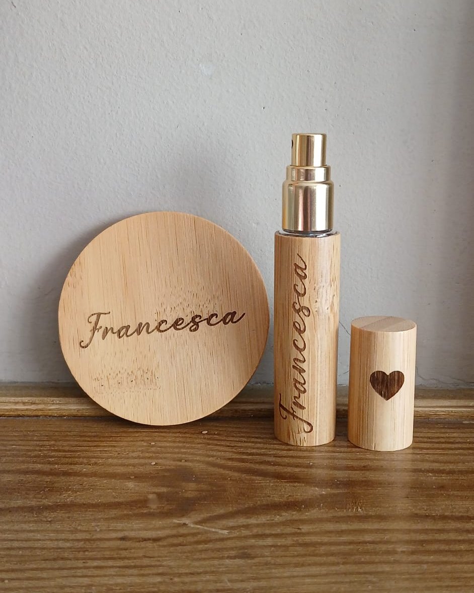 Set Porta Profumo e Specchietto in Bambù Personalizzati con incisione a Laser