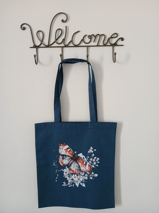 Borsa, Shopper, Tote Bag Ottanio in Cotone con Disegno e Nome Glitterato