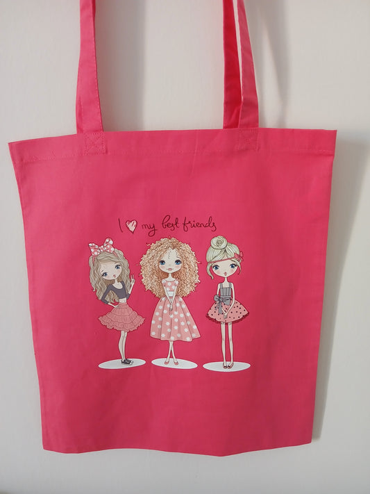 Borsa, Shopper, Tote Bag Pesca Scuro in Cotone con Disegno e Nome Glitterato