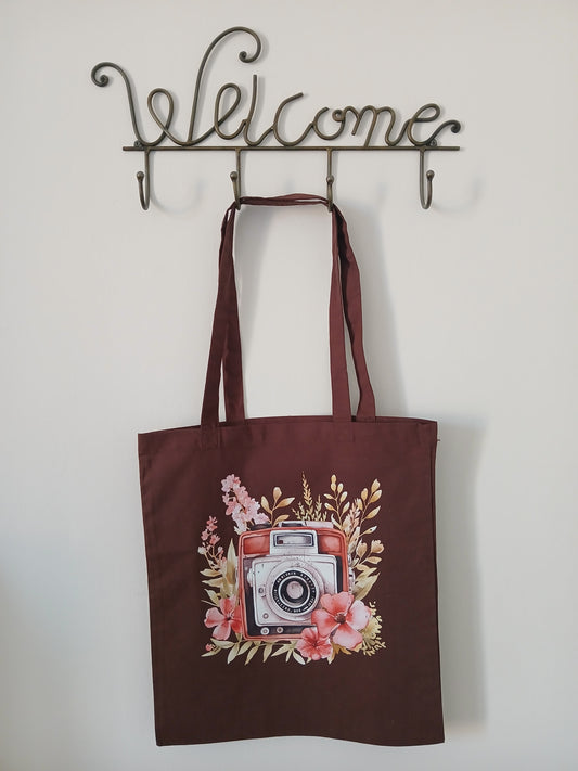 Borsa, Shopper, Tote Bag Marrone in Cotone con Disegno e Nome Glitterato