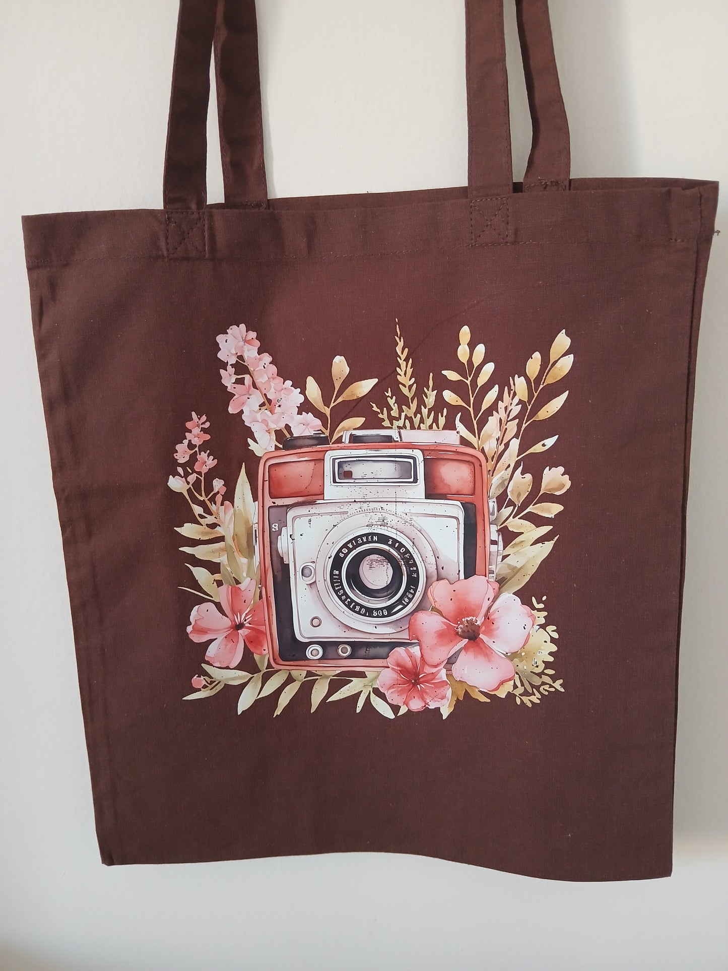 Borsa, Shopper, Tote Bag Marrone in Cotone con Disegno e Nome Glitterato