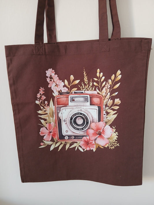 Borsa, Shopper, Tote Bag Marrone in Cotone con Disegno e Nome Glitterato