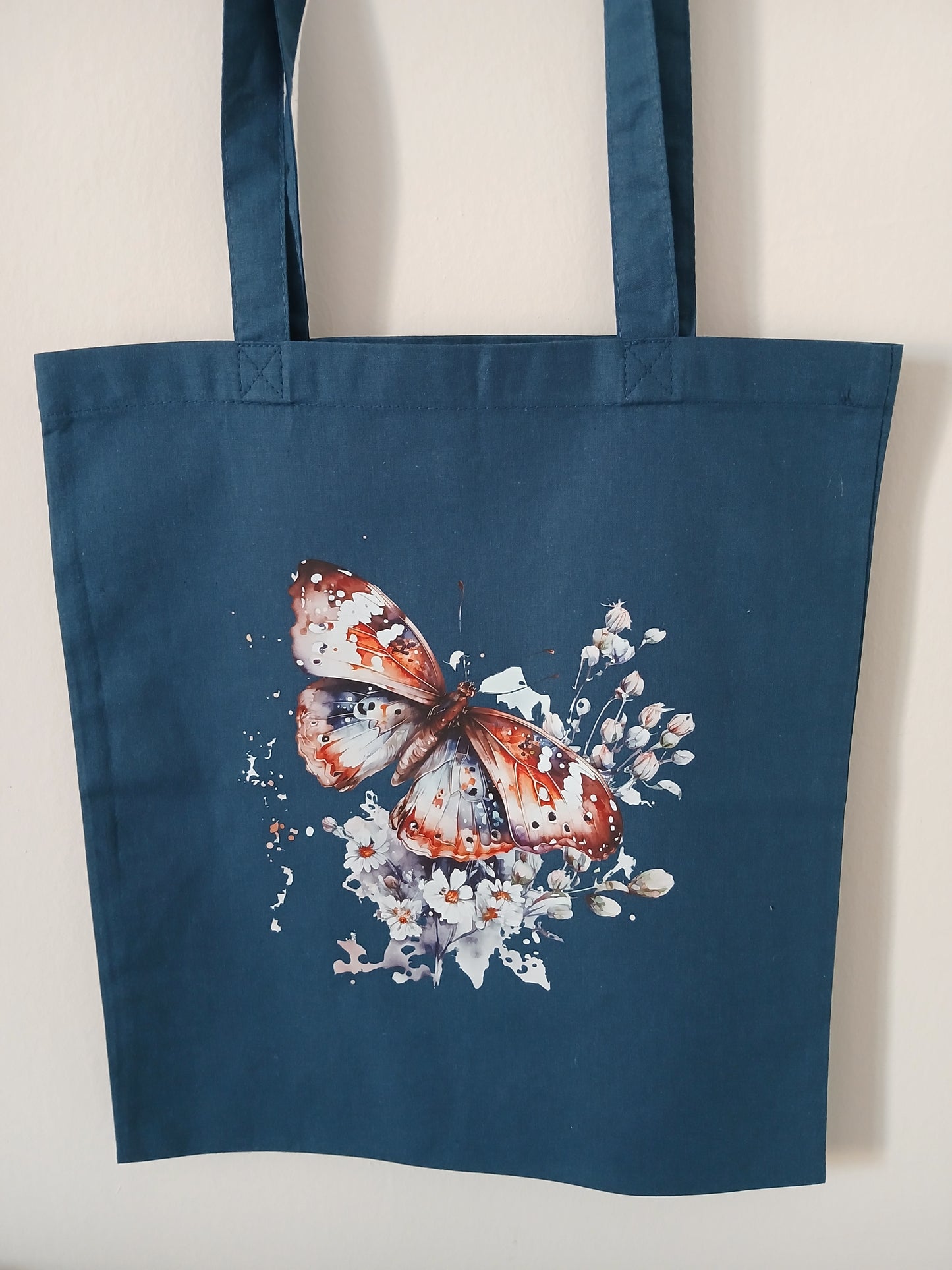 Borsa, Shopper, Tote Bag Ottanio in Cotone con Disegno e Nome Glitterato