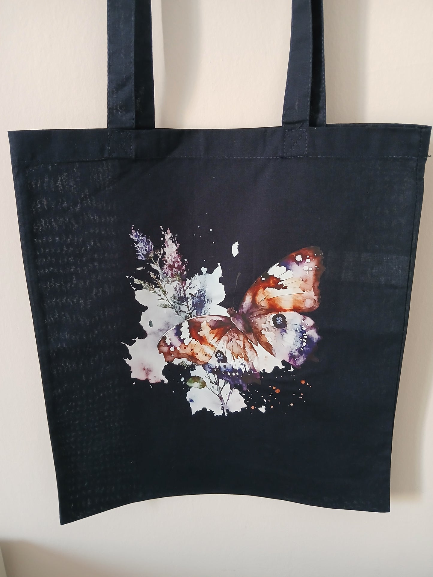 Borsa, Shopper, Tote Bag Blu in Cotone con Disegno e Nome Glitterato