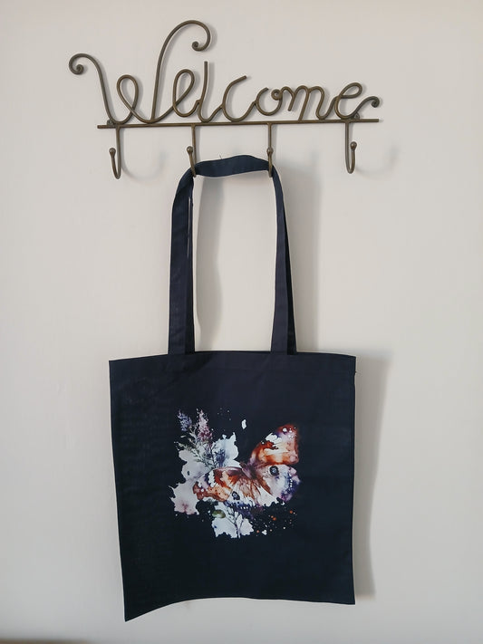 Borsa, Shopper, Tote Bag Blu in Cotone con Disegno e Nome Glitterato